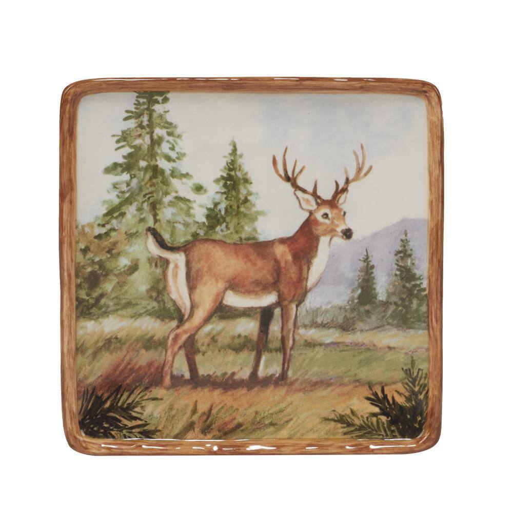 Mountain Wildlife Hand-Painted Ceramic Salad Plates, Set of 4