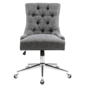 Dark Grey Fabric-Seat Tufted Design Styling Middle Office Chair Adjustable Task Chair with Armless
