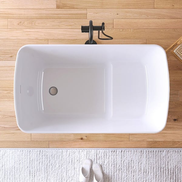 Bina 49 in. x 28 in. Small Acrylic Flatbottom Freestanding Japanese Soaking Bathtub in White with Seat