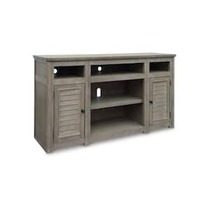 72 in. Gray Wood TV Stand Fits TVs up to 78 in. with Louvered Door Panels