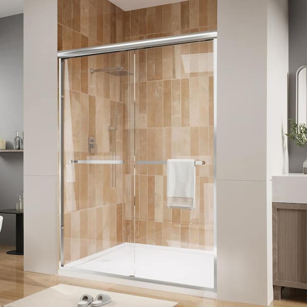 ORGANNICE 46 in. - 48 in. W x 72 in. H Sliding Framed Shower Door in Brushed Nickel with Clear Glass