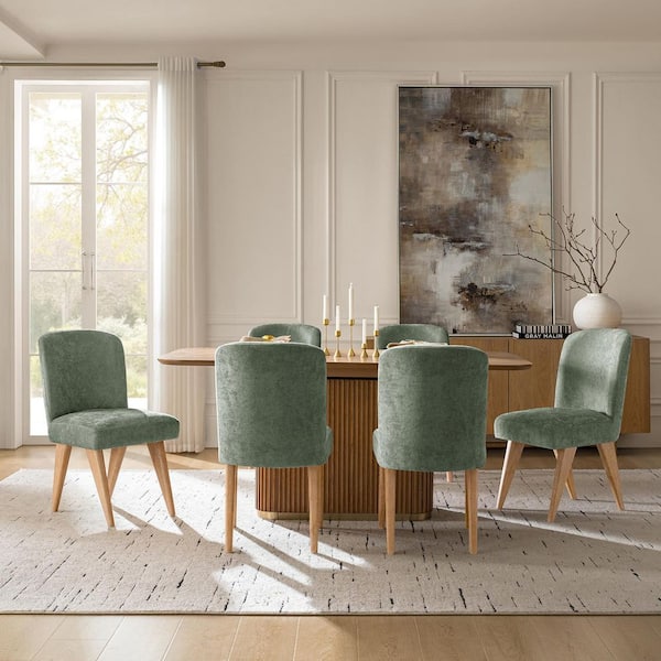 Guillerme Olive Modern Polyester Dining Chairs Set of 6