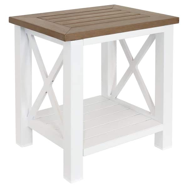 Sunnydaze Decor Farmhouse Style Rustic Side Table with Storage Shelf