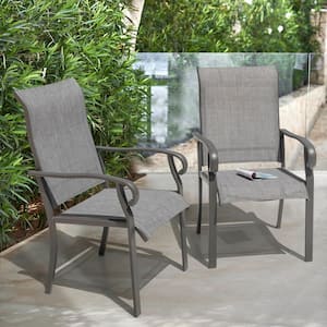 Light Gray Textilene Metal Outdoor Patio Chairs (2-Pack)