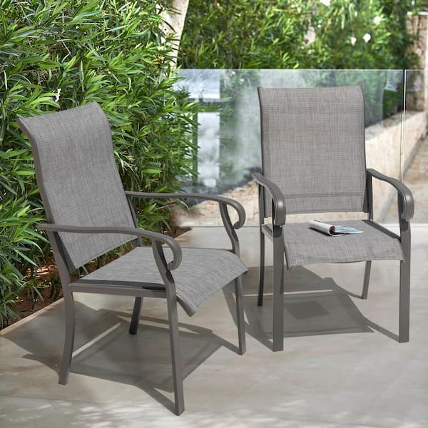 Light Gray Textilene Metal Outdoor Patio Chairs (2-Pack)