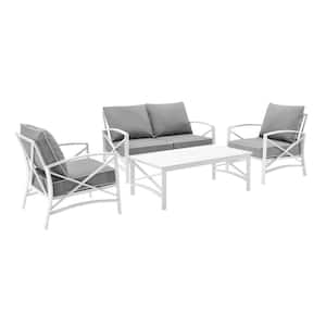 Kaplan White 4-Piece Metal Patio Seating Set with Grey Cushions