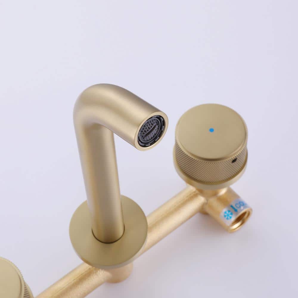 Brushed Gold Two-Handle Wall Mounted Bathroom Faucet