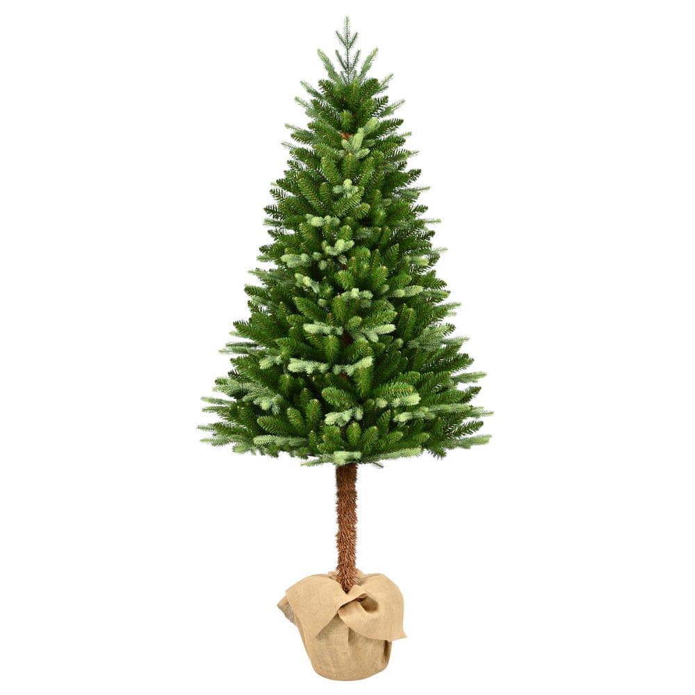 6 ft Green Topiary Alpine Artificial Christmas Tree with Burlap Base