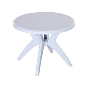 36.25 in. Patio PP Plastic Round Outdoor Dining Table with Umbrella Hole in White