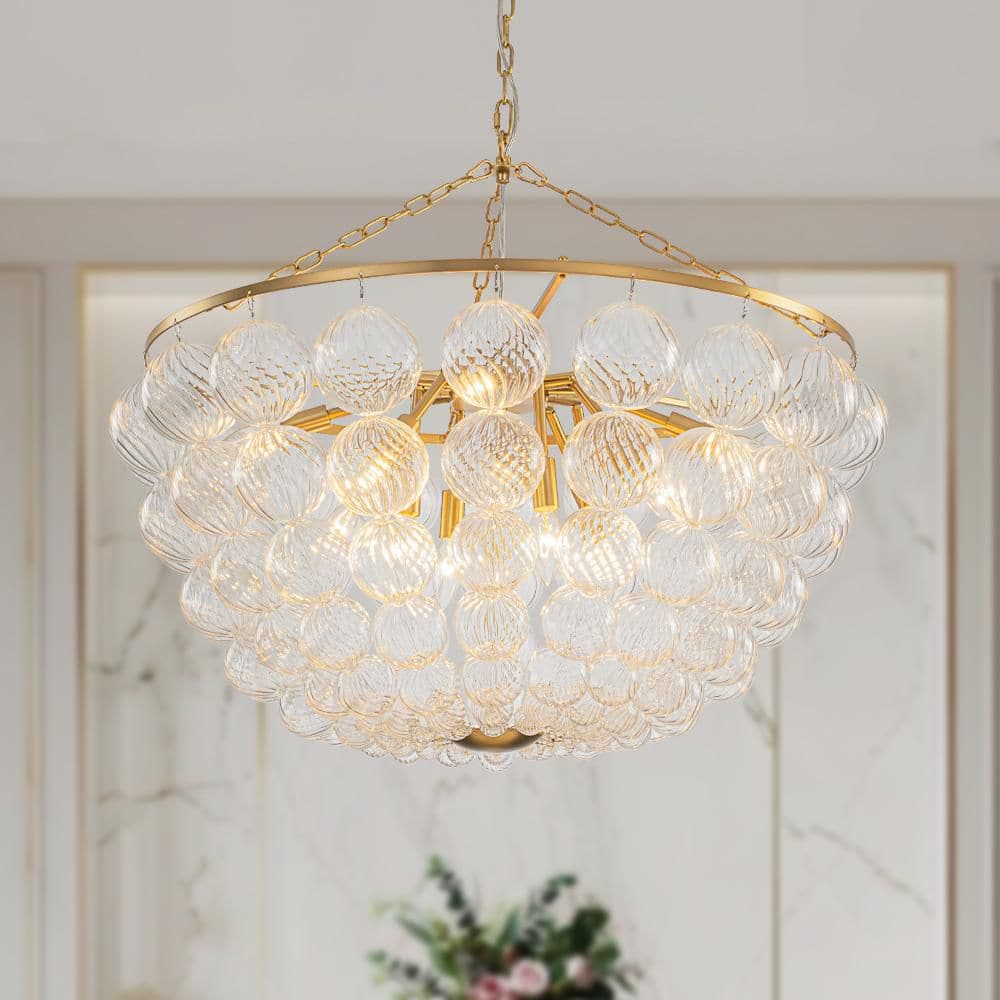 Seraphina 31.5 in. 12-Light Modern Brushed Gold Cluster Chandelier with Swirled Blown Ribbed Glass Globes Shade price history on PriceWatchPro