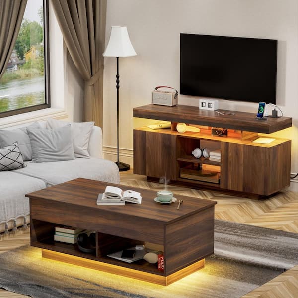 Hommpa Walnut Rectangle Wood Lift Top Coffee Table with