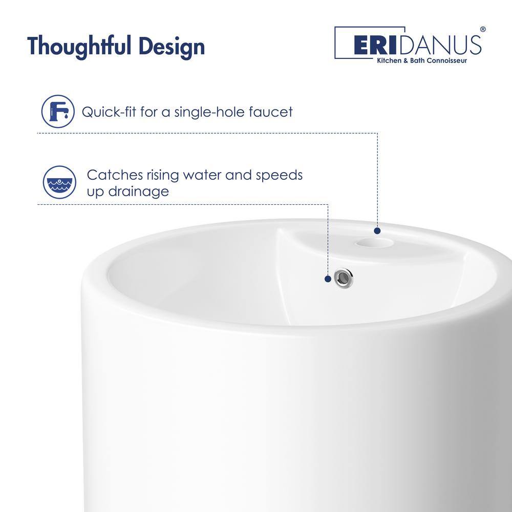 Crisp White Ceramic Round Pedestal Bathroom Sink with Overflow
