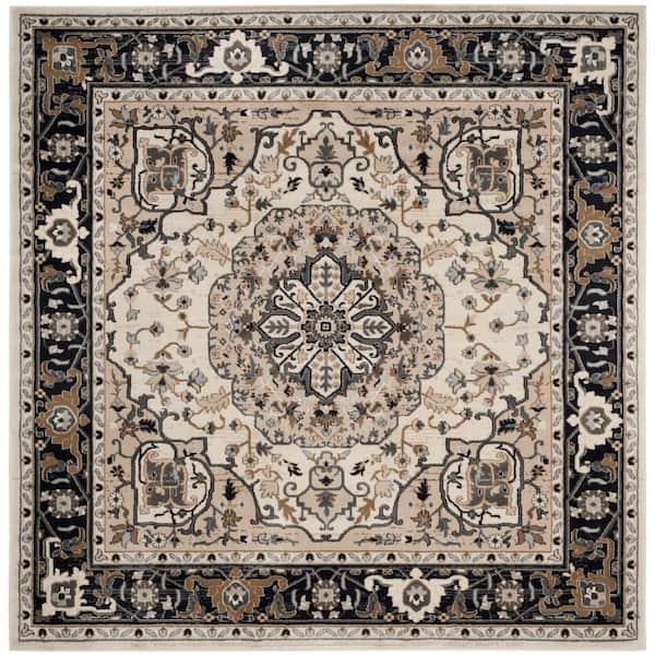 Lyndhurst Cream/Navy 7 ft. x 7 ft. Square Medallion Speckled Floral Area Rug