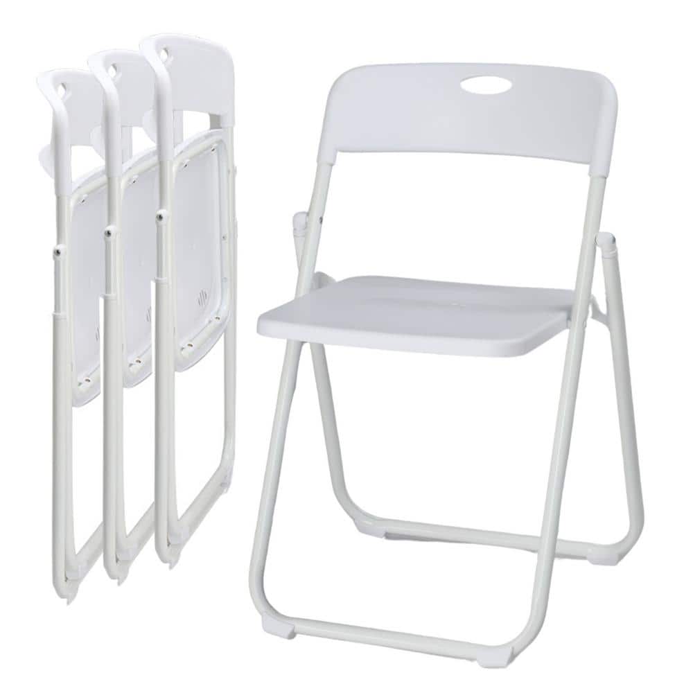 White Plastic Armless Folding Office Chairs, Set of 4