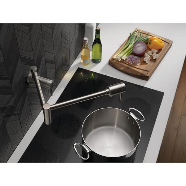 Delta Single Hangle Wall Mount Pot Filler Faucet; Brilliance Stainless