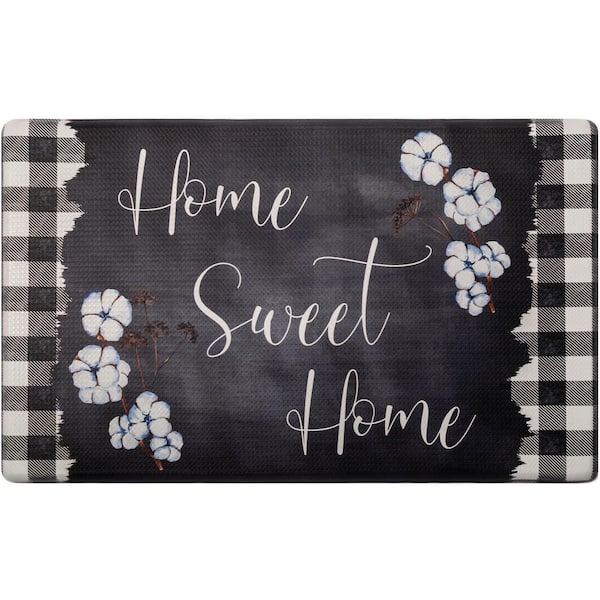 Home Dynamix Cozy Living Home Sweet Home Buffalo Check Border Black 17.5 in. x 30 in. Anti Fatigue Kitchen Mat