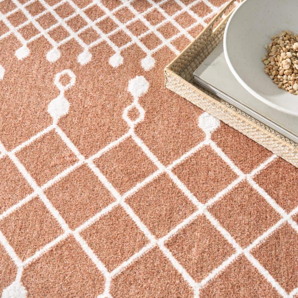 Copper and Ivory Trellis 4' x 6' Washable Synthetic Area Rug