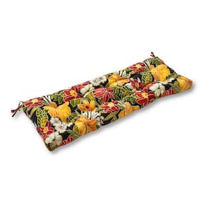 Aloha Floral Black Rectangle Outdoor Bench/Swing Cushion