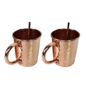 Solid Straight Pair of 100% Copper Mule Mug Cups with Straws 16 oz Hammered Handcrafted 5.5" L x 3.25" W x 4" H