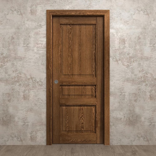 Assemble Required 24 in. x 80 in. Cognac Oak Solid Wood Pocket Door with Hardware