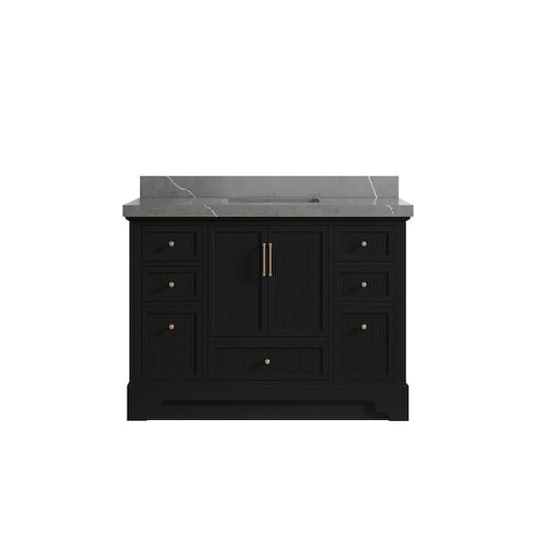 Willow Collections Alys 48 in. W x 22 in. D x 36 in. H Single Sink Bath Vanity in Black with 2 in. Piatra Quartz Top