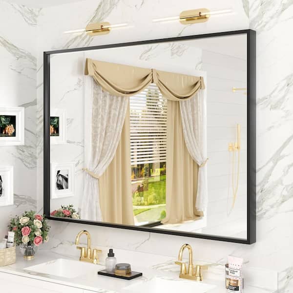 Apmir 48 in. W x 36 in. H Rectangular Aluminum Alloy Framed and Tempered Glass Wall Bathroom Vanity Mirror in Matte Black