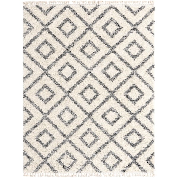 Hygge Shag Diamond Ivory 8 ft. x 10 ft. Area Rug