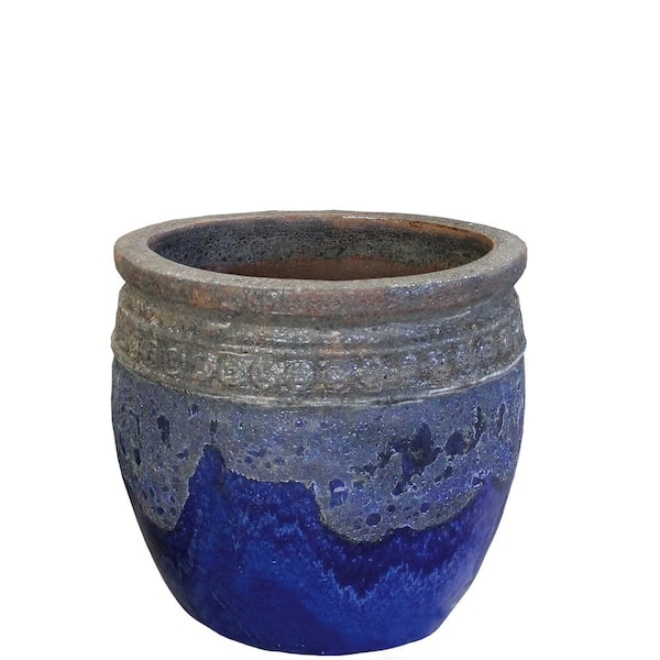 Unbranded 19 in. x 17.5 in. Individual Ceramic Coin Pot Volcanic Rust/Falling Blue
