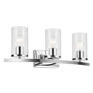 Crosby 23 in. 3-Light Chrome Contemporary Bathroom Vanity Light with Clear Glass