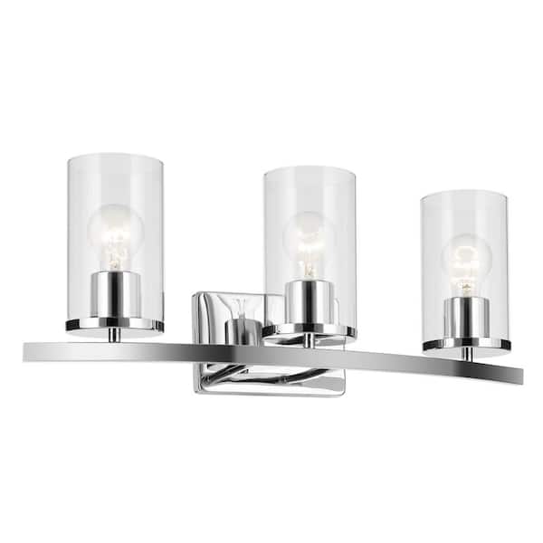 KICHLER Crosby 23 in. 3-Light Chrome Contemporary Bathroom Vanity Light with Clear Glass
