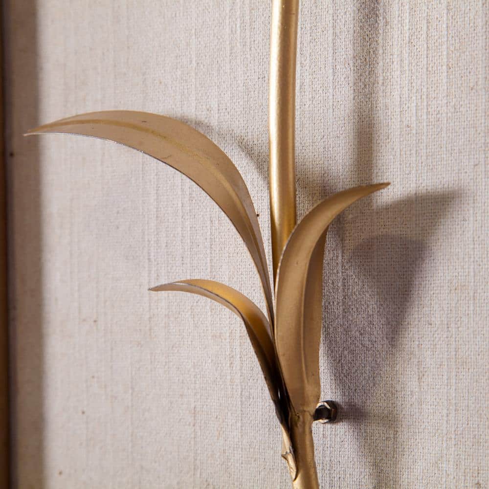 Set of 2 White and Gold Metal Flower Shadowbox with Wood Frame