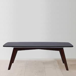Faura 44 in. Black/Dark Brown Large Rectangle Marble Coffee Table with Walnut Legs