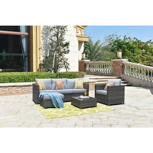 Ontario Lake Gray 6-Piece Wicker Outdoor Patio Conversation Seating Set with Gray Cushions