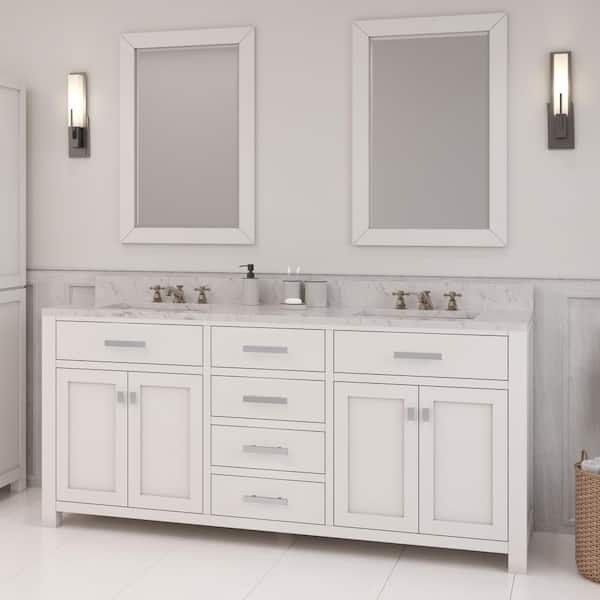 Madison 72 in. Vanity in Modern White with Marble Vanity Top in Carrara White