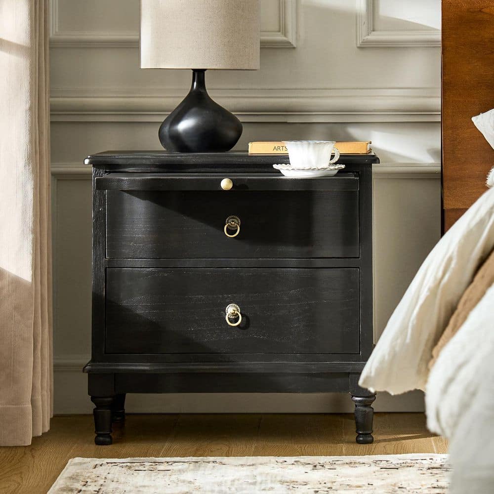 Di Charcoal Traditional 26 in. W 2-Drawer Nightstand with Curved Drawer Fronts