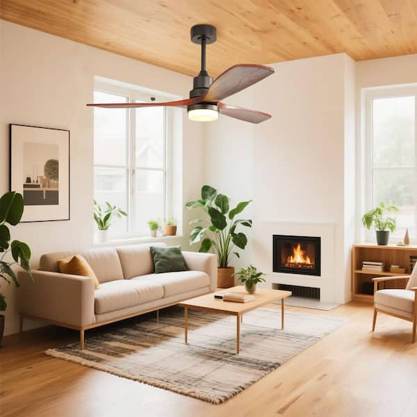 Nimis 52 in. Black Walnut Downrod Standard Ceiling Fan with Integrated LED with Remote Included DC Motor