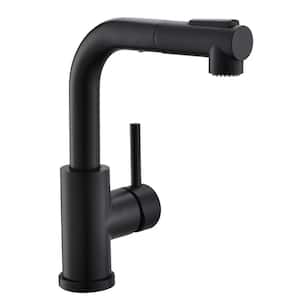 2-Spray Patterns Single Handle Stainless-Steel Pull-Out Sprayer Kitchen Faucet with Water Supply Hoses in Matte Black