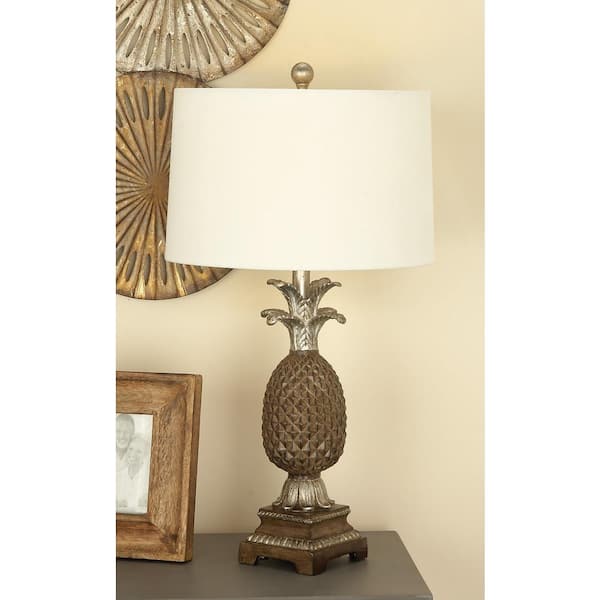 Litton Lane 28 in. Brown Polystone Pineapple Fruit Task and Reading Table Lamp (Set of 2)