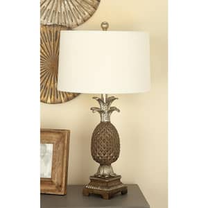 28 in. Brown Polystone Pineapple Fruit Task and Reading Table Lamp (Set of 2)