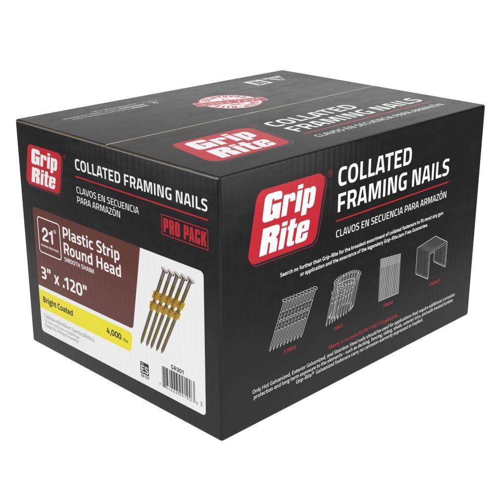 2-Pack 3 in. x 0.120 in. Gauge 21° Plastic Collated Bright Coated Smooth Shank Round Head Framing Nails (8000/Bundle) price history on PriceWatchPro