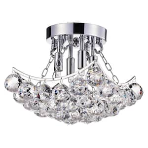 Clara 9.5 in. Glam 4-Light Chrome Flush Mount with Hanging Crystals