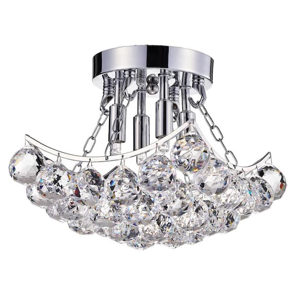 Edvivi Clara 9.5 in. Glam 4-Light Chrome Flush Mount with Hanging Crystals
