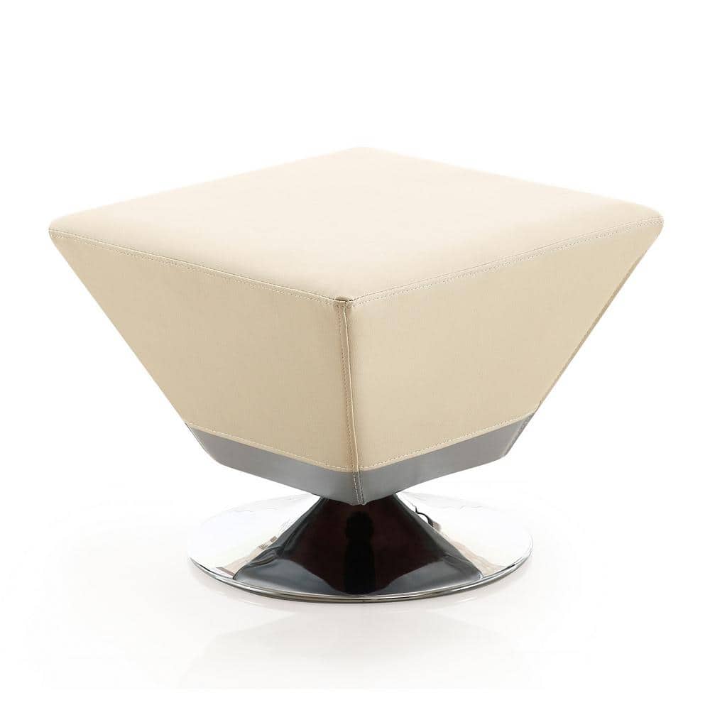 Diamond Tan Faux Leather Swivel Ottoman with Polished Chrome Base
