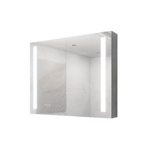 36 in. W x 30 in. H Rectangular Fog Free;Lighted;Adjustable Shelves Aluminum Medicine Cabinet with Mirror