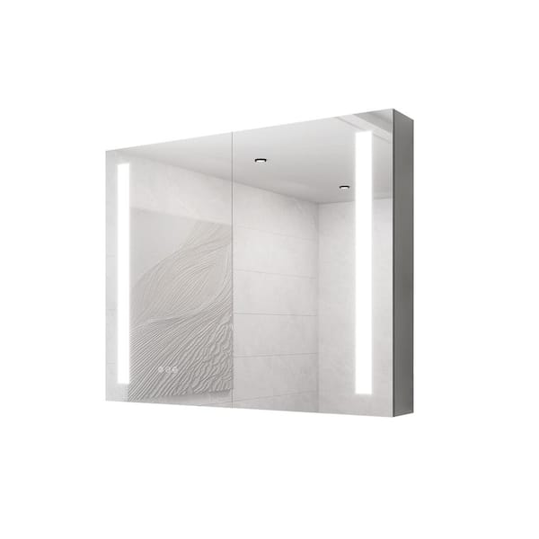 ANTFURN 36 in. W x 30 in. H Rectangular Fog Free;Lighted;Adjustable Shelves Aluminum Medicine Cabinet with Mirror