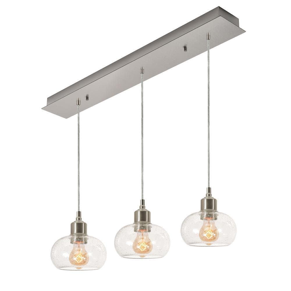 Laney 36" Modern Globe Linear Pendant in Satin Nickel with Seeded Glass