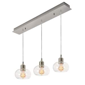 Laney 3-Light Satin Nickel, Clear Shaded Pendant Light with Clear Seeded Glass Shade