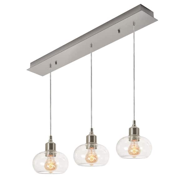 AFX Laney 3-Light Satin Nickel, Clear Shaded Pendant Light with Clear Seeded Glass Shade