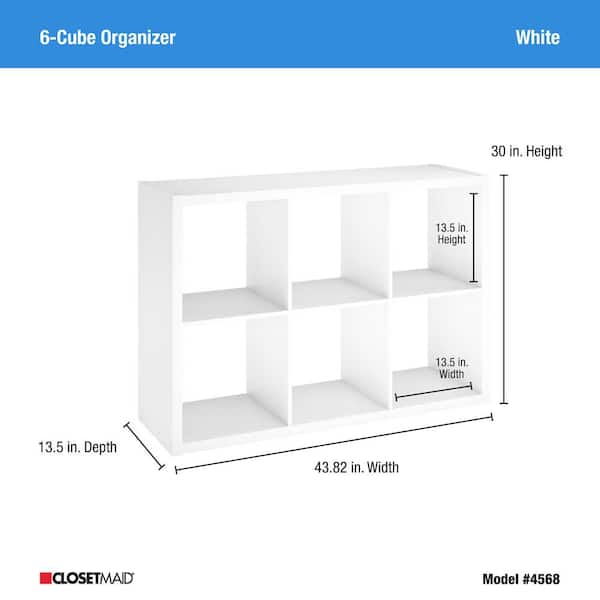ClosetMaid 4568 30 in. H x 43.82 in. W x 13.50 in. D White Wood Large 6- Cube Organizer - 3
