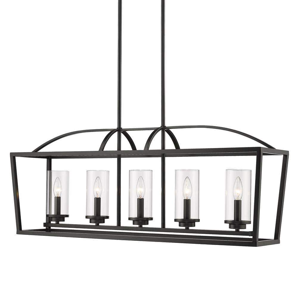 Mercer Matte Black and Clear Glass 5-Light Linear Pendant